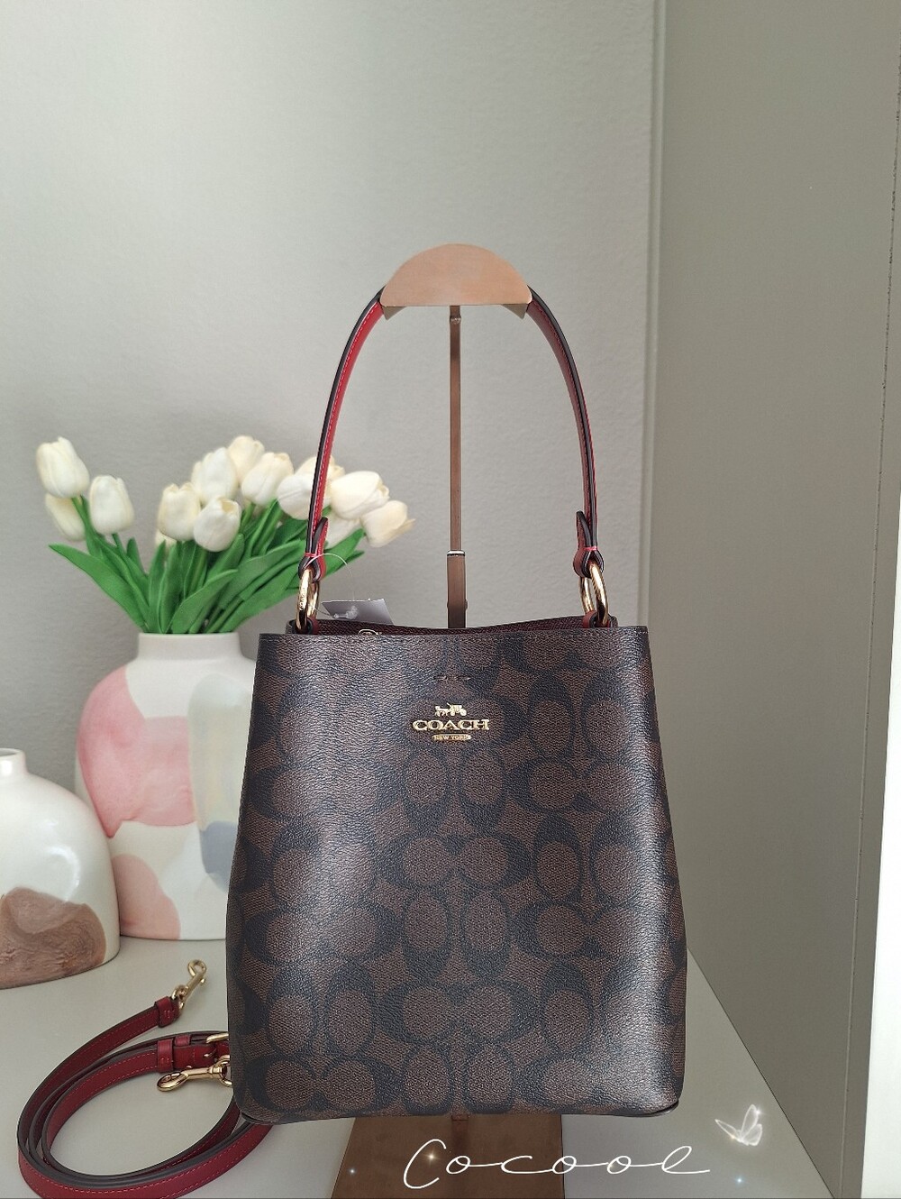 NWT!COACH SMALL TOWN BUCKET BAG IN SIGNATURE CANVAS ( 2312) IM/BROWN 1941 RED - Picture 2 of 10